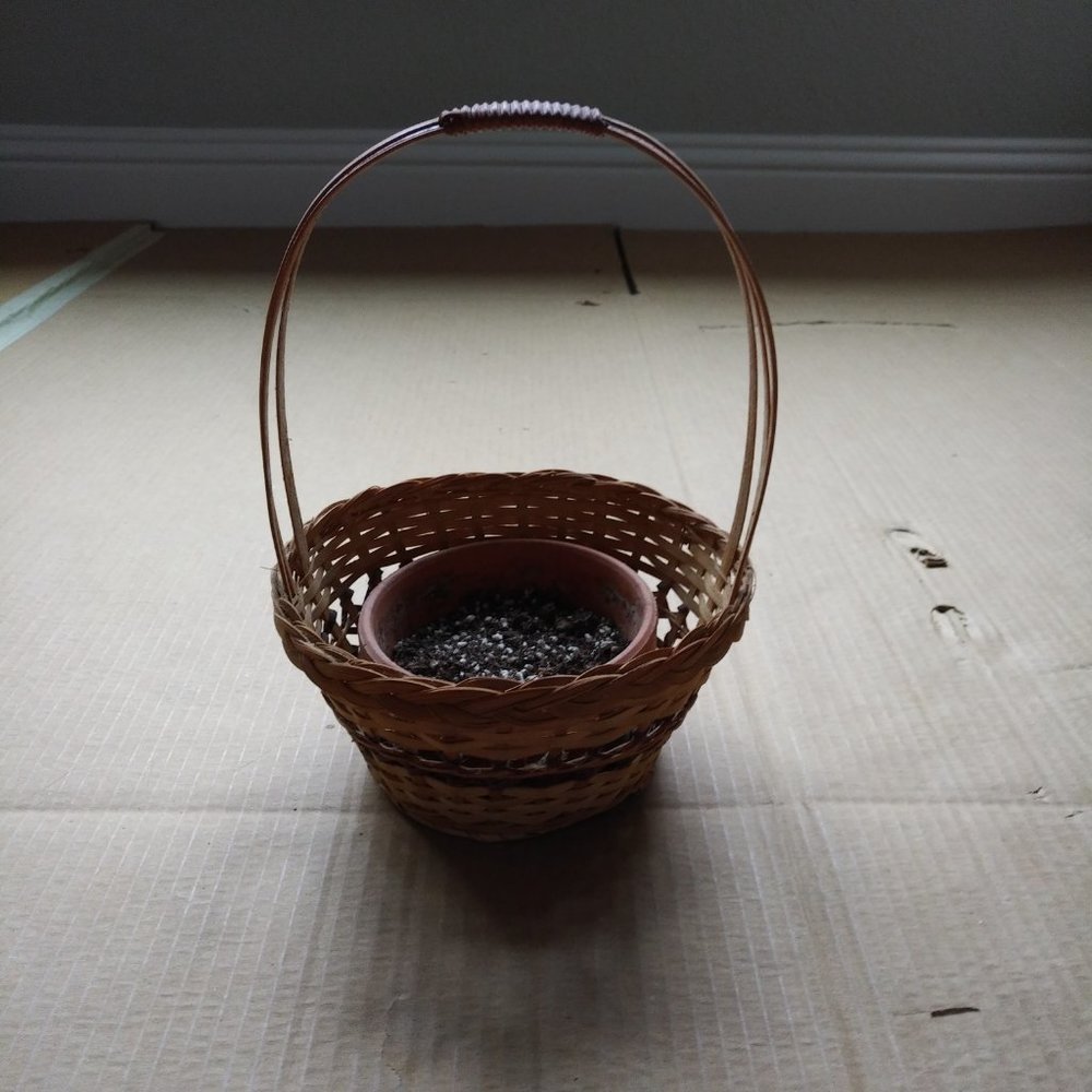 2-TONE WOVEN RATTAN BASKET W/ TERRA COT POT INSERT